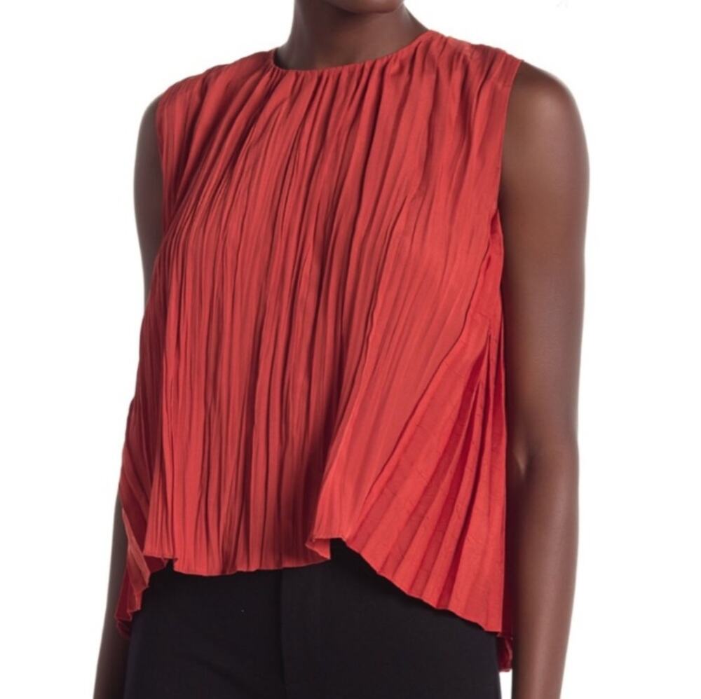 NWT Vince Pleated Shell Top Sleeveless Burnt Orange Flowy Womens Size Large